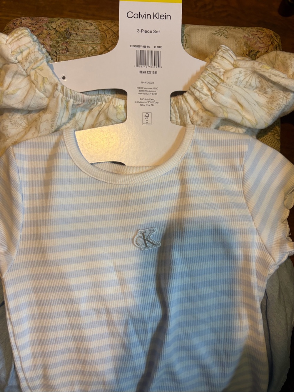 Calvin Klein Light Blue & White Striped Kids Rib Tee